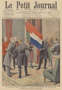 Louis Botha miniszterelnök átadja Transvaal kolónia új zászlaját a brit gyarmati... (színes litho) alkotó: French School