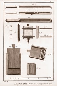 Nyomtatás: a tok folytatása, az edények és eszközök - „” The Grande Encyclopedie, ou Dictionnaire Raisonne des Sciences, des Arts et des Metiers” (Enciklopédia vagy Dictionary of the Sciences, Arts and Professions) Denis Diderot (1713-1784) és Jean d