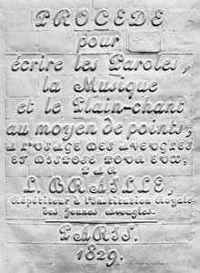A Words, Music és Plainsong pontok segítségével történő megírásának folyamata a vakok számára, és Louis Braille által nekik rendezett, 1829 alkotó: French School