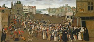A Szent Liga körmenete a Place de Grève-on, a Saint-Jean boltív elhagyása, Párizs, 1590-3