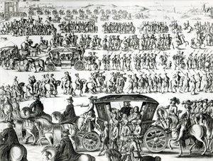 XIV. Lajos fiatal király gyermekkorában történt bevonulása Párizs városában 1649. augusztus 18-án, részlet alkotó: French School