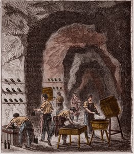 Pezsgőgyártás - Fabrication du Champagne - Metszet a „Mindenki számára elérhető tudományok – fizika és kémia” címszó alatt, Alexis Clerc - 19. század vége - Magángyűjtemény alkotó: French School