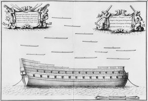 Egy teljesen deszkás edény profilja, az Atlas de Colbert illusztrációja, 32. tábla (ceruza és WC papíron) (bw fotó) alkotó: French School