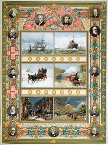 Haladás Viktória királynő (1819-1901) uralkodása alatt. Vitorlás hajók, gőzhajók, gőzvonat és gáz- és elektromos közvilágítás, 1887 alkotó: French School