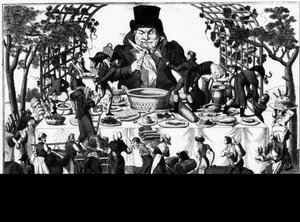 Rabelais: Gargantua nagy lombkoronájával, rézmetszet. alkotó: French School