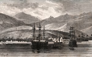 Rade de Taiti – Tahiti – V. A. Malt-Brown „La France illustrée: földrajz, történelem, statisztikai igazgatás” című metszete. 1884 alkotó: French School
