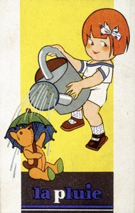 Esőábrázolás: egy lány öntözőkannával alkotó: French School
