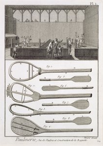 Valódi tenisz és ütők építése Denis Diderot (1713-84) Encyclopediájából, Robert Benard (sz. 1734) metszetéből, 1770 körül megjelent alkotó: French School