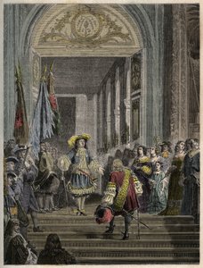 A Grand Conde fogadása Versailles-ban, XIV. Lajos - staircase des ambassadeurs - Grand Conde (II. Bourbon Conde Lajos) fogadása XIV. Lajos francia király által Versailles-ba 1674-ben. „” PATRIE” metszet” - LEÍRÁS JELLEMZŐ DE alkotó: French School
