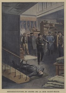 Egy gyilkosság rekonstrukciója a párizsi Rue Saint-Maur-ban (színes litó) alkotó: French School