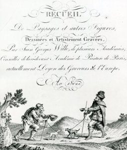 Tájképek és egyéb figurák gyűjteménye, rajzolta és művészileg metszette: Johann Georg Wille alkotó: French School
