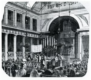 Vallási szertartás a régi párizsi zsinagógában Ros Hashana számára, a Le Tableau de Paris illusztrációja, Edmond Texier, megjelent Párizsban, 1852 alkotó: French School