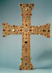 A Valesse-i apátság ereklyetartó keresztje (aranyozott fa, hegyikristály és féldrágakövek)