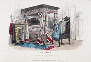 Reneszánsz stílusú belső tér átdolgozva és a III. Napóleon-kor ízlése szerint értelmezve, metszet a La Mode (Fashion) magazinból, Franciaország alkotó: French School