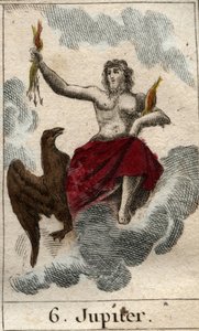 Jupiter (vagy Jove) istenek királyának, valamint az ég és mennydörgés istenének ábrázolása). Pierre Blanchard „Az ifjúság mitológiájából” 1803-ból. alkotó: French School