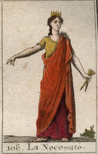 A szükségszerűség ábrázolása, mint hajthatatlan nő, a szerencse lánya, bronzkezű. Pierre Blanchard „Az ifjúság mitológiájából” 1803-ból. alkotó: French School