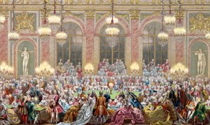 A „Jeu du roi” ülésének ábrázolása XV. Lajos király udvarában, a király játéka alkotó: French School