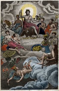 Az istenek gyülekezetének ábrázolása az Olümposz-hegyen vagy a Tizenkét olimpikon. Pierre Blanchard „Az ifjúság mitológiájából” 1803-ból. alkotó: French School