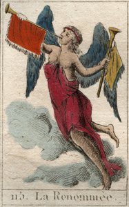 A Jupiter Rename, messagere ábrázolása, egy nő alakjában, aki két trombitát visel, hogy jó és rossz hírt közöljön (The Pheme, a hírnév istennője, egy szárnyas nő, trombitán játszik, jó és rossz híreket közöl). Az ifjúság mitológiájából alkotó: French School
