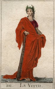 Az erény istenének ábrázolása, egy őszinte arcú fiatal nő. (Az erény ábrázolása, fiatal nőként, egyenes arccal). Pierre Blanchard „Az ifjúság mitológiájából”, 1803. alkotó: French School