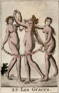 A három grácia ábrázolása: Aglae, Thalie és Euphrosyne, Vénusz és Bacchus lánya (Vénusz és Bacchus három grácia (vagy Charites) leánya. Pierre Blanchard „Az ifjúság mitológiájából” 1803). alkotó: French School