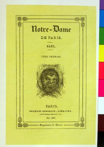 Victor Hugo (1802-85) 1831-ben megjelent Notre-Dame de Paris első kiadásának első borítójának reprodukciója alkotó: French School