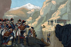 A tartalék hadsereg hadjárata 1800-ban: Bethencourt tábornok átvonulása a Simplonba 1800 májusában. alkotó: French School