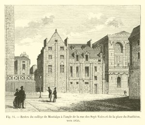 A Montaigu főiskola maradványai a rue des Sept-Voies és a Place du Pantheon sarkán, 1850 körül alkotó: French School