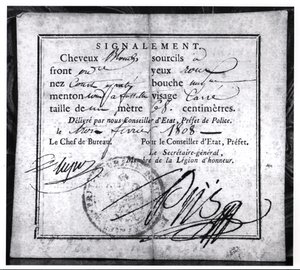 Biztonsági kártya hátoldala, 1808 (toll és tinta papíron) alkotó: French School