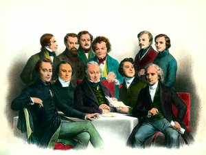 1848-as forradalom: az 1848-as ideiglenes kormány tagjai (02.24.-05.06.): többek között Pierre Marie de Saint-Georges (Saint-Georges), Adolphe Cremieux, Francois Arago, Armand Marrast, Louis Antoine Garnier-Pages (Garnier Pages), Alphonse de Lamarti. alkotó: French School