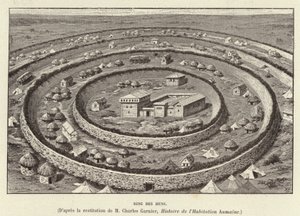 Ring des Huns. A hunok települését védő gyűrű alakú erődítmények (metszet) alkotó: French School