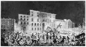 Lázadás Lyonban, 1768. november 27. (tinta és mosás papíron) alkotó: French School