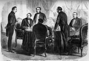 Risorgimento – Zürichi Szerződés – 1859. november 10.: Franciaország, Ausztria és Szardínia meghatalmazottai aláírták a zürichi szerződést. Ausztriának fel kell hagynia Lombardiát Olaszországnak. Metszet a „” Le Monde Illustré”” 136. számában, 1859. novemb alkotó: French School
