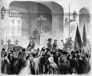 Risorgimento, Nápoly, 1860. november 7.: II. Viktor Emmanuel (Victor-Emmanuel) (Vittorio Emanuele) (Vittorio Emanuele) (1820-1878), olasz király belépése a nápolyi királyi palotába, miután a lakosság elfogadta Nápoly csatolását az olasz királyság alkotó: French School