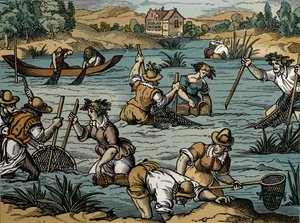 River Fishing, 1584-ből (metszet) alkotó: French School