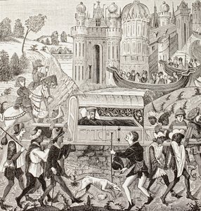 I. Róbertet, Normandia hercegét négerek viszik az almában, Paul Lacroix „Katonai és vallási élet a középkorban” című művéből, London 1880 körül (litho) alkotó: French School