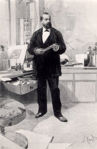 Robert Koch (1843-1910) a laboratóriumában, a Le Monde Illustre-ből, 1890. november 29. alkotó: French School