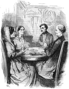 Római sorozat: "" Monte Cristo grófja"" (Monte-Cristo), Alexandre Dumas (1802-1870). Kártyajáték négy karakter között. Metszet a „Les bons romances”-ba alkotó: French School