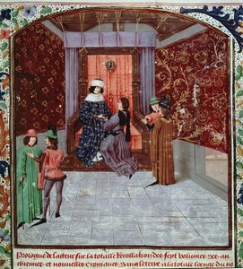 Roy 15 E IV f.14 IV. Edward átvette a könyvet a szerzőtől, az Anglia régi krónikáiból, Jean Batard de Wavrintől, 1470-80 körül (vellum) alkotó: French School