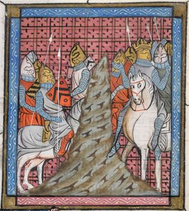Royal 16 G. VI, f.317v Egy keresztes hadsereg hadosztályának miniatűr részlete hegyen való átkelés közben, illusztráció a Chroniquesból alkotó: French School