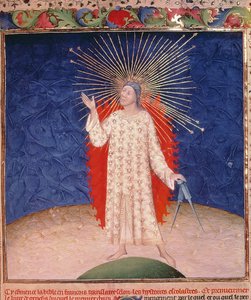Royal 19 D III, f.3: Isten tűzzel körülvéve egy iránytűvel, Guyart des Moulins Bible Historiale-jából, 1411 körül (vellum) alkotó: French School
