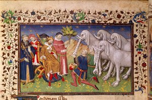 Royal 20 B. XX, fol.82v, Sándor fehér elefántokat adott, a 