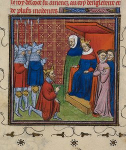 Royal 20 C.V11 John Baliol I. Edward előtt, illusztráció a "Chroniques de France ou de St. Denis"-ből alkotó: French School