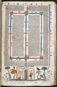 Royal MS 10 E IV, f.209r, A festő és az ördög, IX. Gergely dekrétáiból, pármai Bernard fényével ("Smithfield Decretals"), 1300-40 körül (vellum) alkotó: French School