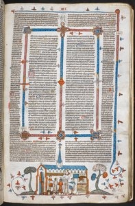 Royal MS 10 E IV f.211r, áldozók áldozóiról szóló jelenet egy misén, 1300-40 körül (toll, tinta és tempera pergamenen) alkotó: French School