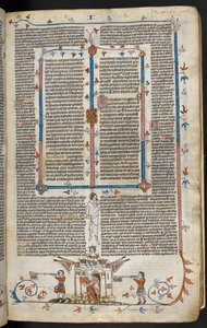 Royal MS 10 E IV f.66r, lapos jelenet egy kastélyból előbújó lovas lovagról, 1300-40 körül (toll, tinta és tempera pergamenen) alkotó: French School