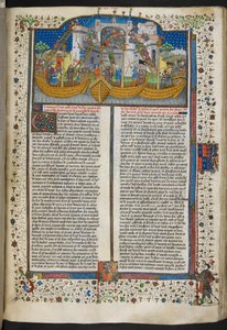 Royal MS 15 E VI, f.207 Korunnát ostromló hajók miniatúrája a „Versek és románcok” vagy a „Talbot Shrewsbury Book” című könyvből alkotó: French School