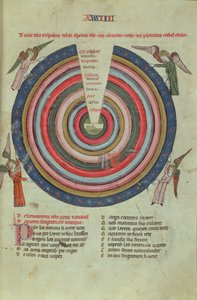 Royal Ms 19 C I fol.50 Kozmológiai diagram, 14. század eleje (vellum) alkotó: French School