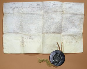 Királyi rendelet a Francia Akadémia létrehozásáról, 1635 (tinta pergamen) alkotó: French School