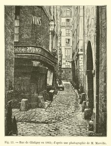 Rue de Glatigny 1865-ben; M Marville fényképéről alkotó: French School